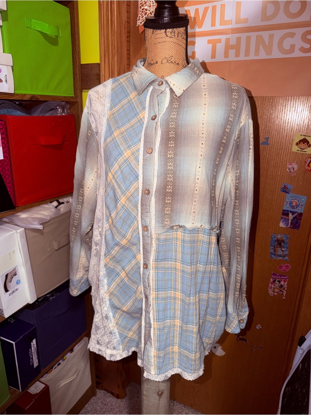 Oli & Hali Blue Multi Patchwork Plaid Button-Down Shirt